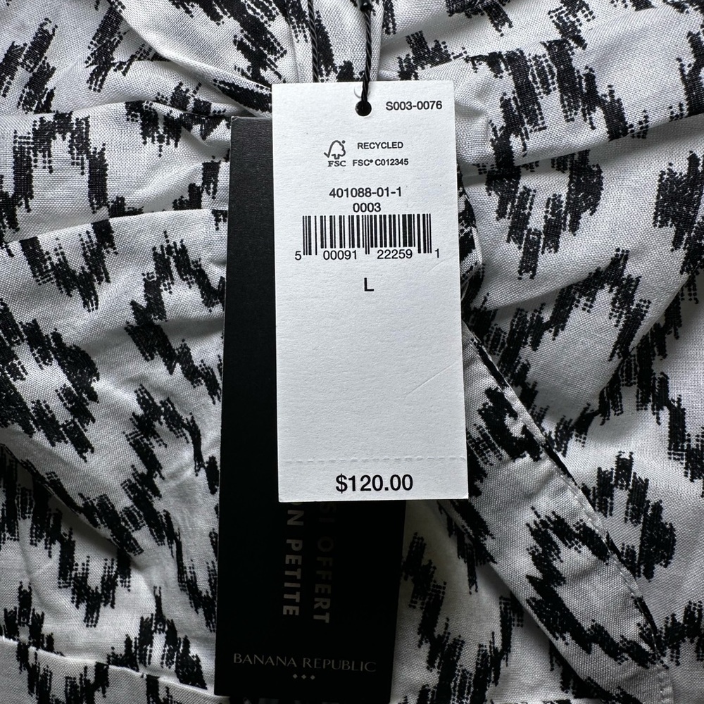 Banana Republic Black White Midi Dress NWT Size L Modest Babydoll Prairie - Picture 10 of 10